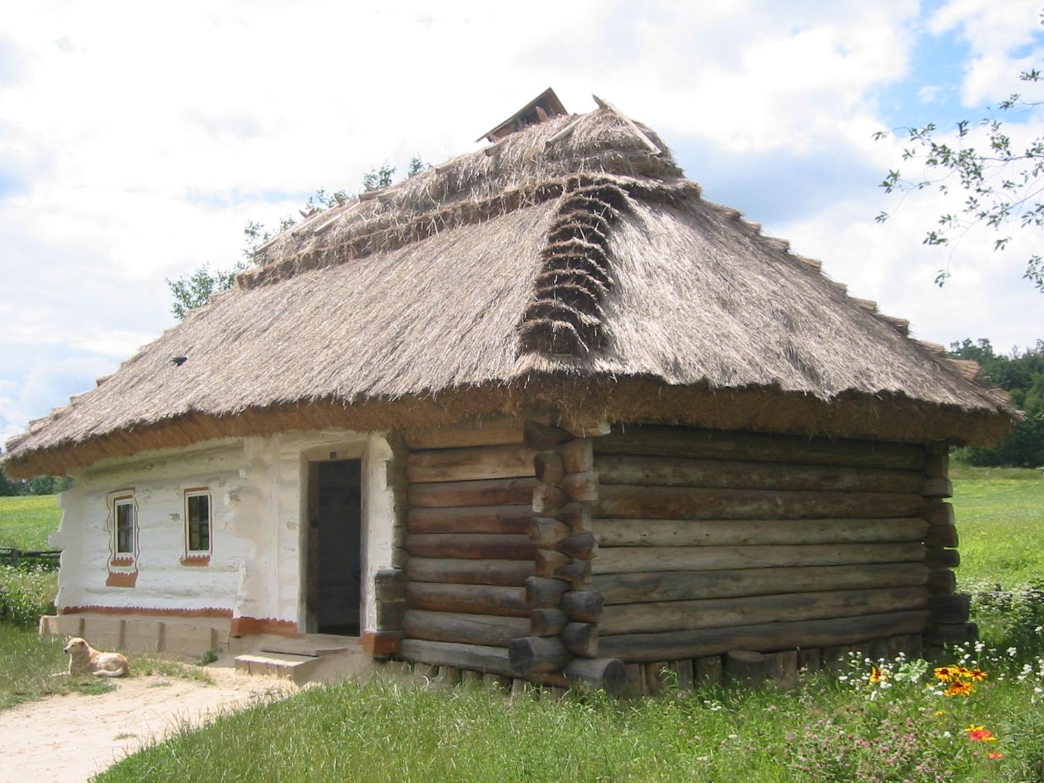 Ukrainian peasant house at the outdoor Museum of Folk Architecture and Life in Pyrohiv, a neighborhood in the southern outskirts of Kyiv.