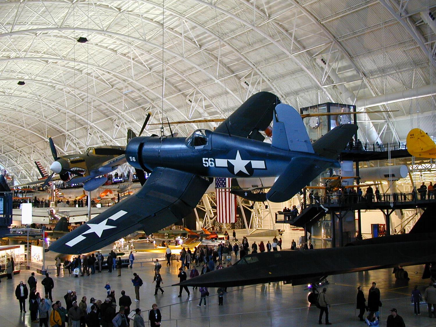 Interior view of the Udvar-Hazy Center near Washington Dulles International Airport, located in Northern Virginia. The enormous structure is part of the Smithsonian Institution's National Air and Space Museum.
