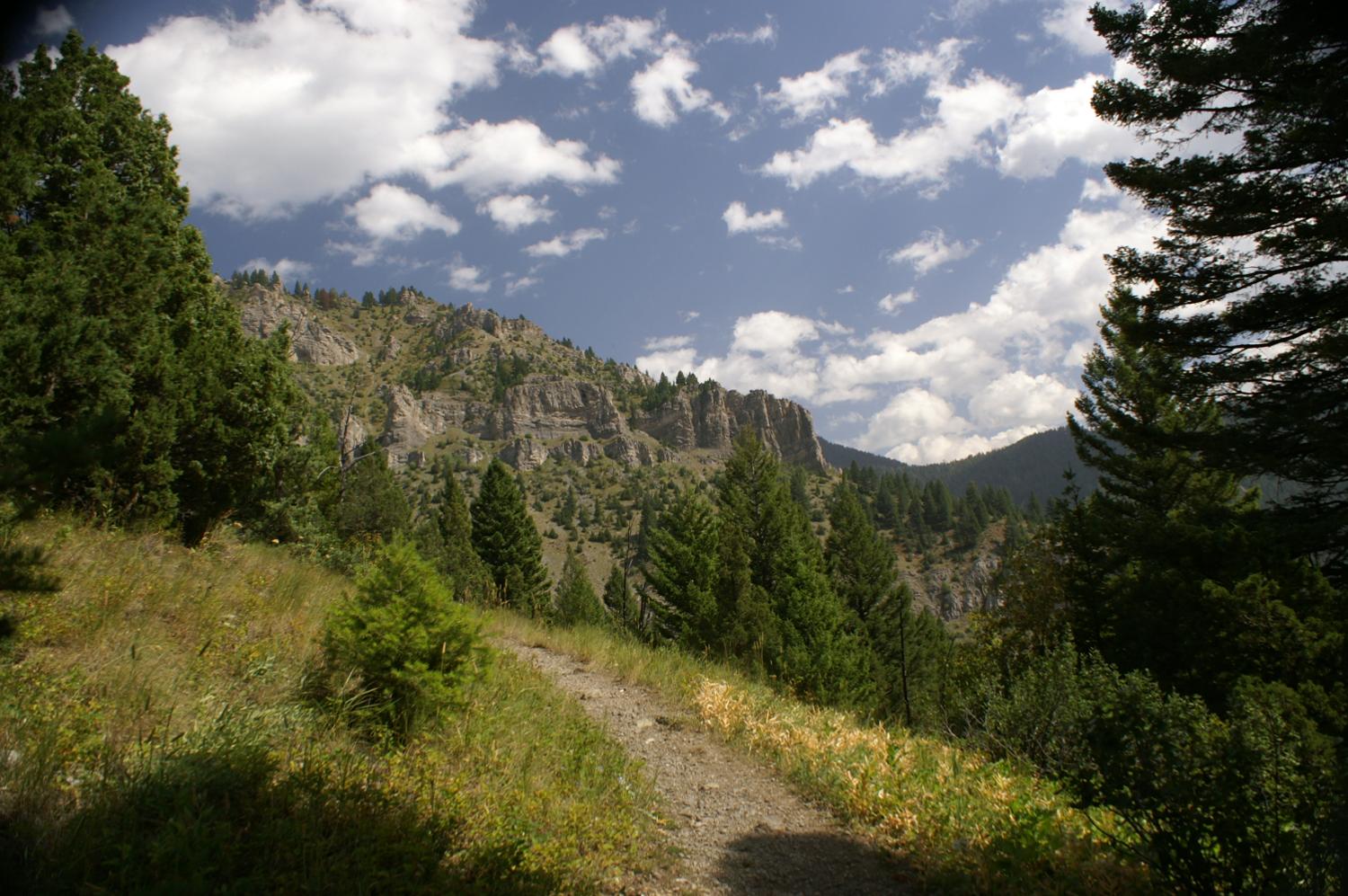 View of mountain ridges in Gallatin National Forest from the Storm Castle Trail, Gallatin, Montana.