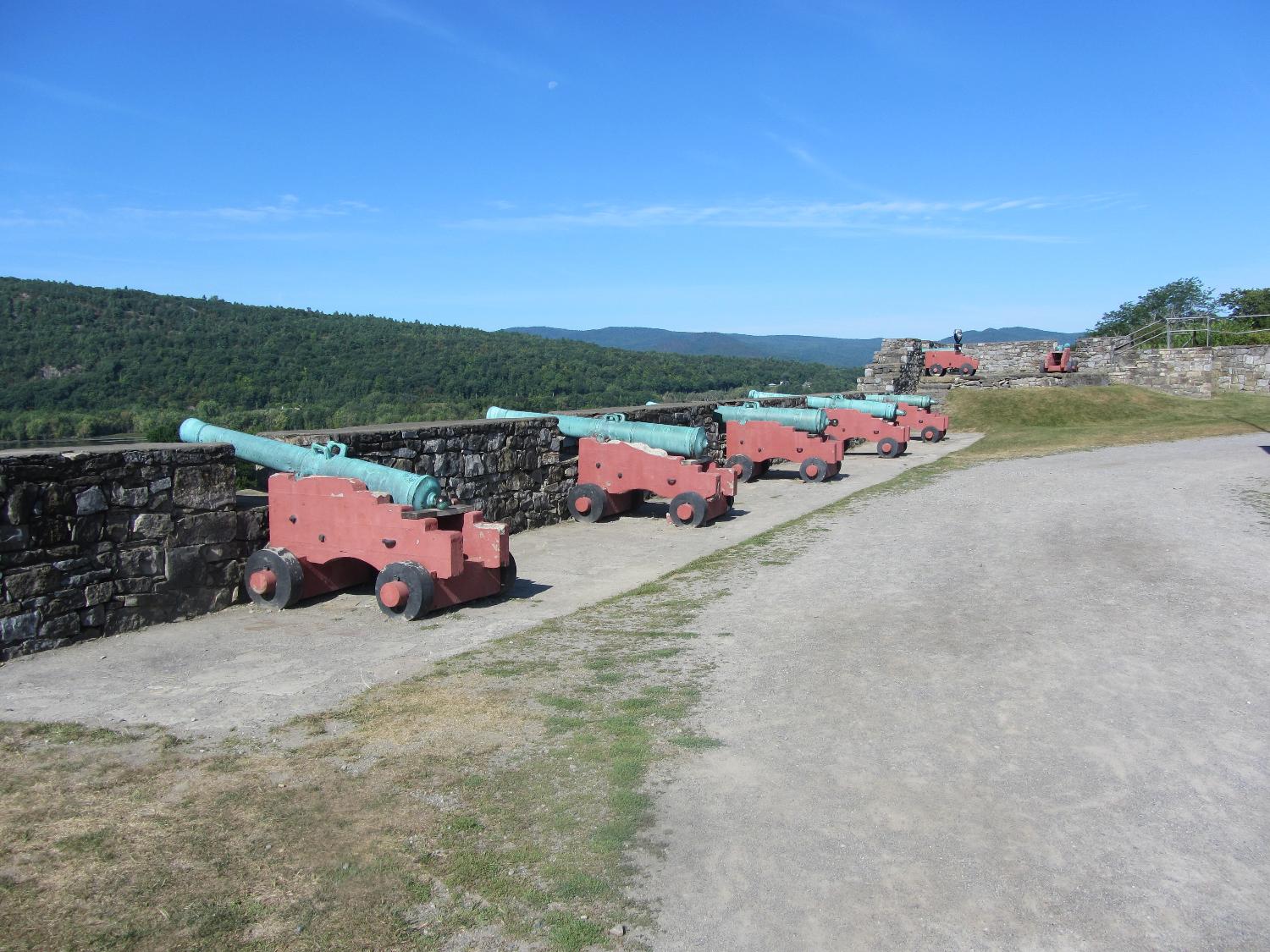 Cannon at Fort Ticonderoga in New York state facing north towards Lake Champlain. The star-shaped fort was constructed by the French between 1755 and 1758 to protect the lake from British forces approaching from the south. Originally called Fort Carillon, it was renamed Fort Ticonderoga when the British captured the stronghold in 1759.