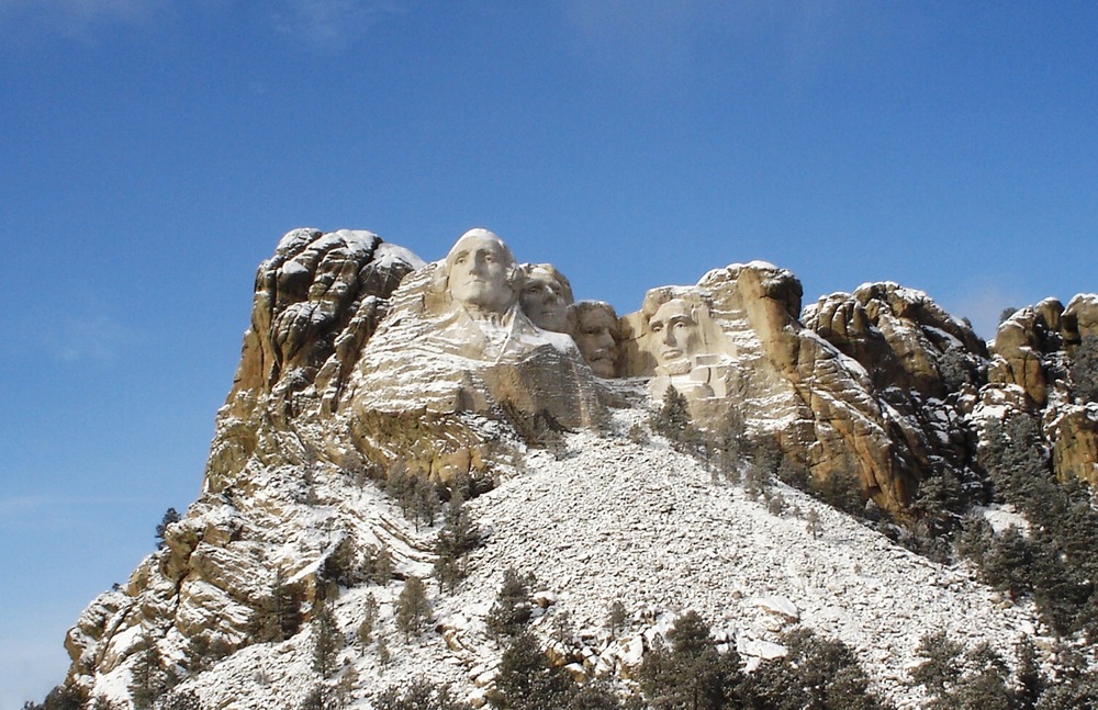 Mount Rushmore after a brief December snow storm. Image courtesy of the US National Park Service.