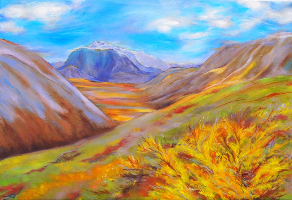 “Lunch Break With Copter Peak.” Artist-In-Residence MK MacNaughton created this dazzling painting for the National Park Service. It reflects her inspiration from a backcountry trip in Noatak National Preserve, Alaska. Photo courtesy of the US National Park Service.