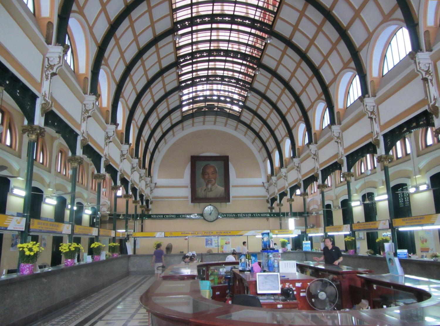 The Central Post Office in Saigon (Ho Chi Minh City) was built between 1886 and 1891 and is one of the oldest buildings in the city. Designed by Gustave Eiffel, it is still in operation. The interior has remained essentially untouched since its construction. 
