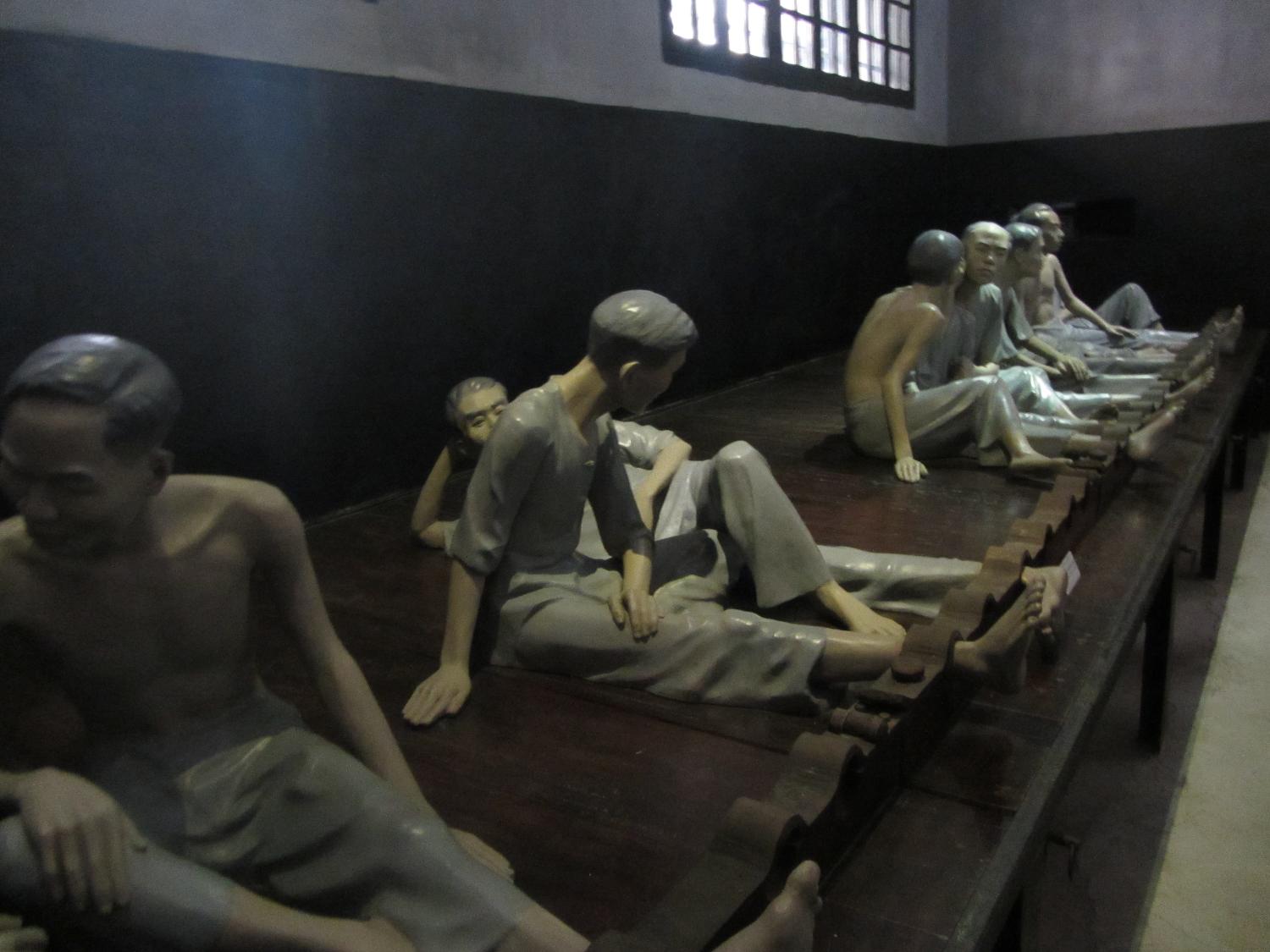 Exhibit showing how political prisoners were punished in the Maison Centrale or Central Prison in Hanoi. Built by the French beginning in 1886, it was used to imprison Vietnamese political prisoners and later by the Vietnamese to hold mostly US pilots during the Vietnamese War. It was referred to sarcastically as the "Hanoi Hilton" by US POWs and later in the US press. The prison was torn down in the mid-1990s and only the Gate House remains. 
