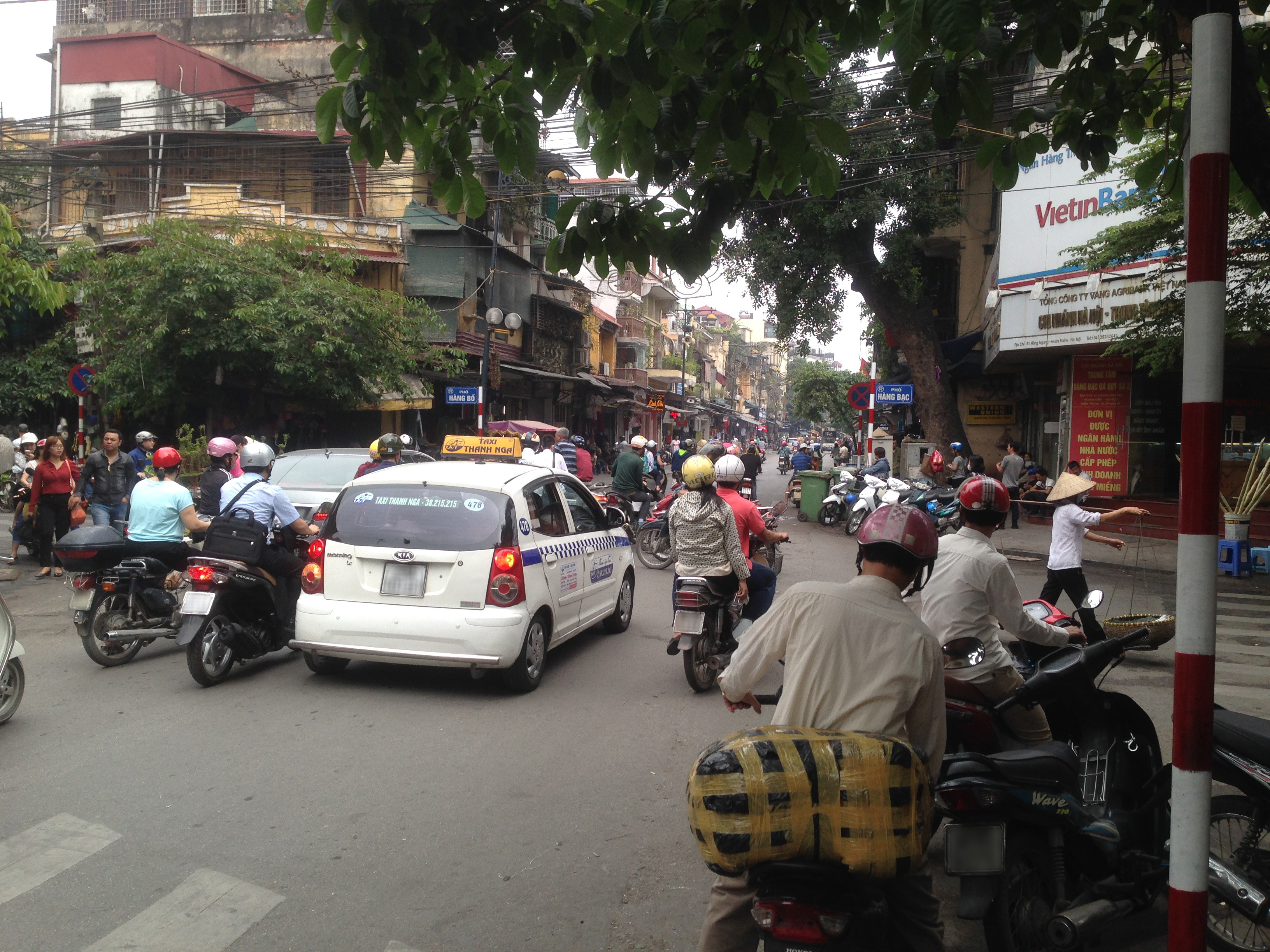 Street-level view of traffic in Hanoi.