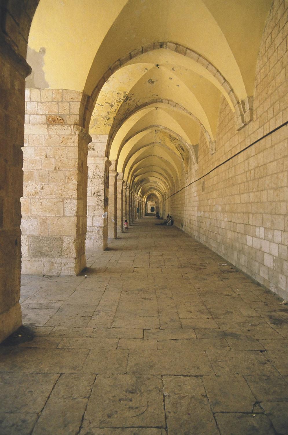 The hallway leading to the Dome of the Rock in Israeli-occupied East Jerusalem. 