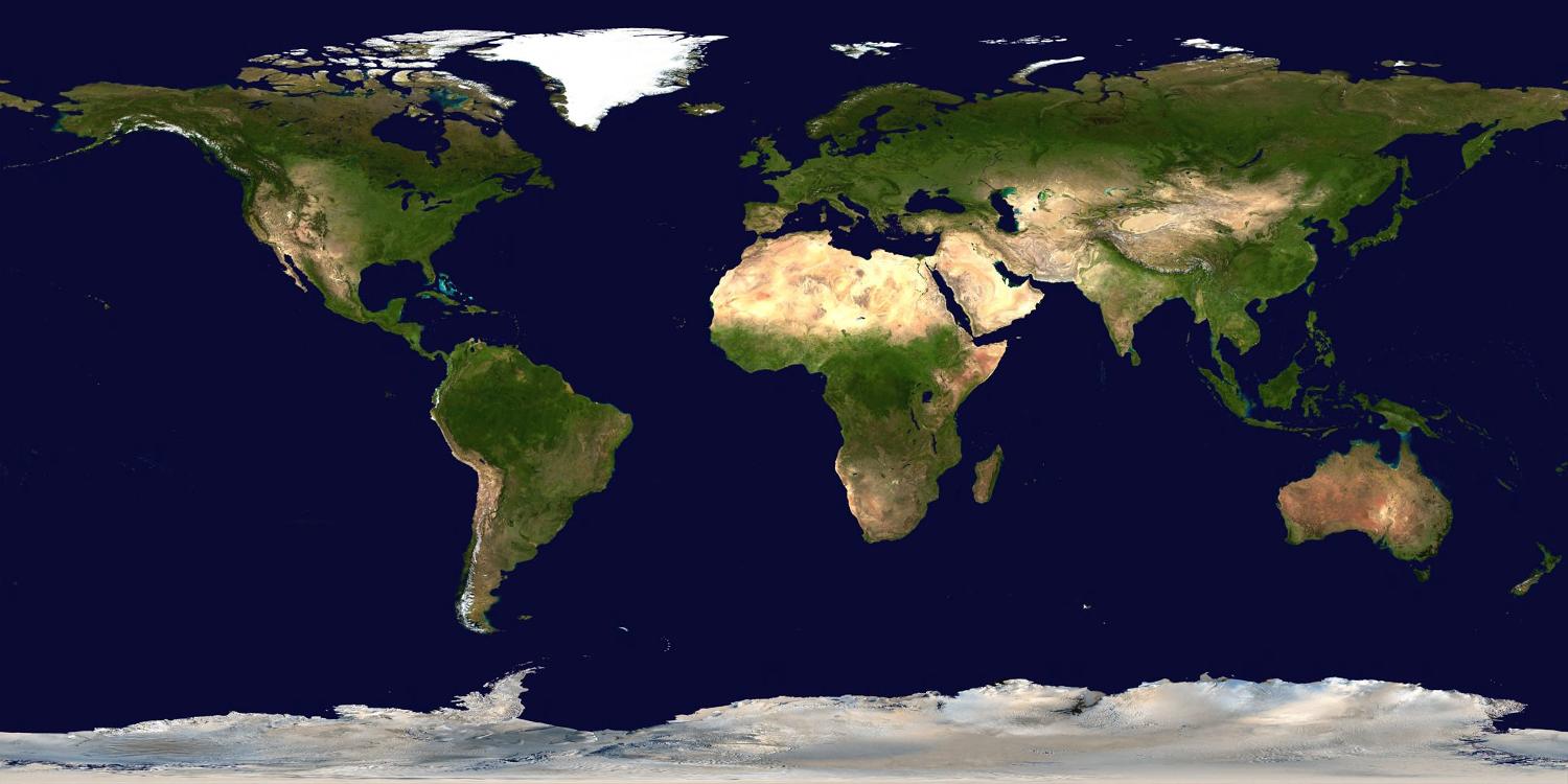 A seamless image mosaic of the Earth. This spectacular view is the most detailed true-color image of the entire Earth to date. Using a collection of satellite-based observations, scientists and visualizers stitched together months of observations of the land surface, oceans, sea ice, and clouds into a seamless, true-color mosaic of every square kilometer of our planet. Much of the information contained in this image came from a single remote-sensing device - NASA's Moderate Resolution Imaging Spectroradiometer, or MODIS, flying over 700 km above the earth onboard the Terra satellite. The land and coastal ocean portions of these images are based on surface observations collected from June through September 2001 and combined, or composited, every eight days to compensate for clouds that might block the sensor&amp;apos;s view of the surface on any single day. Two different types of ocean data were used in these images: shallow water true color data and global ocean color (or chlorophyll) data. Image courtesy of NASA/Goddard Space Flight Center Scientific Visualization Studio.