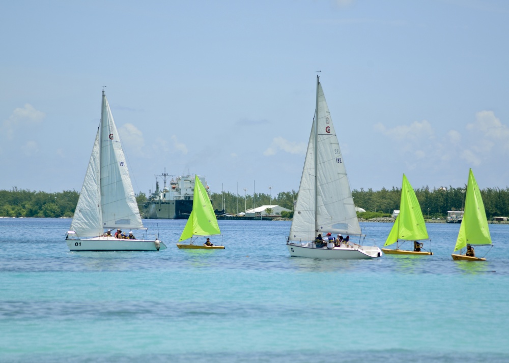 Personnel at the US Navy Support Facility Diego Garcia compete in a sailing regatta. The island lagoon offers an ideal sheltered location for sailing small boats as well as other water sports. Photo courtesy of the US Navy/ Mass Communication Specialist 3rd Class Caine Storino.