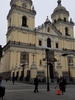 The Basilica Cathedral of Lima located on the Plaza Mayor in downtown Lima. Construction on the cathedral, which is dedicated to the apostle Saint John the Evangelist, began in 1535; the structure has undergone many expansions and transformations over the ensuing centuries.