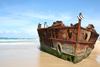Wreck of the Maheno, Fraser Island. Caught in a winter cyclone in 1935, this ship was driven ashore onto the world's largest sand island, a World Heritage Site.
