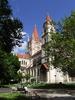 The Church of St. Francis of Assisi (the Jubilee Church) in Vienna dominates Mexikoplatz (Mexico Square) on the banks of the Danube River. 