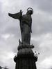 A statue of the "Virgin of the Apocalypse" on El Panecillo (Bread Loaf Hill), overlooking Quito. The 45 m- (148 ft-) tall aluminum statue depicts the Virgin Mary with wings. 