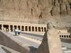 Stairway and ramp leading up to Hatshepsut's temple at Deir el-Bahri. Hatshepsut lived between 1508-1458 B.C. She was the eldest daughter of Pharaoh Thutmose I and married her half brother, Thutmose II.  When he died, she became pharaoh. Her 22-year reign is known for bringing prosperity to her subjects.