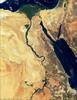 A remarkably detailed satellite image of Egypt vividly displays the winding Nile River and its distinctive delta. The Sinai peninsula and Red Sea are on the right. Photo courtesy of NASA.

