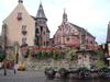 The main square in Equisheim with the Church of Saint Peter and Saint Paul. This church, built in 1808, replaced one dating to medieval times. 