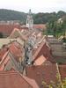 Looking down on the roofs of Meissen with the Church of Our Lady in the background. The Gothic church, located next to Market Square, was built between 1460 and 1570 and was the first to have tunable chimes of porcelain bells in its tower.