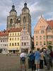 The Market Place of Wittenberg with the Stadt Kirche (City Church) - also known as Marienskirche (St. Mary's Church) or Mother Church of the Reformation - in the background. Luther did most of his preaching in the church, some parts of which date to the 13th century. 