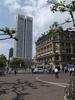 The Operturm (Opera Tower) in Frankfurt was opened in 2010 and is named after the Alte Oper (Old Opera House) that it faces, a corner of which may be glimpsed in the very center of the photo.