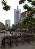 The Eurotower (on the left) and Commerzbank Tower in the bankenviertel (financial district) of Frankfurt. The skyscapers were constructed 20 years apart, 1977 and 1997, respectively.
