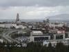  View of Reykjavik from Perlan Hill. This photo dates from 2008-09 when the Hallsgrimskirkja church (left center) was undergoing restoration.