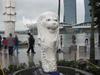Close up view of the smaller (2-meter high) Merlion beside Marina Bay in Singapore.

