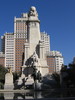 The Miguel de Cervantes Monument in the Plaza de Espana in Madrid.