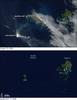 August 2006 brought two new things to the Tonga Islands in the South Pacific. One was a raft of lightweight, frothy volcanic rock - pumice - floating on the ocean surface. The other was a new island emerging out of the water. NASA's Aqua satellite captured the aftermath of the eruption on 10 August 2006. For comparison, the bottom image shows the same area but taken almost one year earlier, on 15 September 2005. 

The emerging volcanic island is partially hidden by its own plume. Volcanic plumes often appear drab gray or beige compared to clouds, and plumes from the emerging island move away from it in different directions, one to the southeast, and some to the north. The bright white spot directly over the island may be cloud cover, or it could be steam resulting from volcanic emissions.

The raft of pumice appears to the northeast of the emerging island, and it actually connects, via a thin thread, to neighboring Late Island. The blue-green color of the water around the raft and the new island is probably fine sediment that is making the deep blue water more reflective. The pumice raft gained international attention when a news report described the experience of a yacht crew that inadvertently encountered the pumice raft. The "sea of stone" clogged the yacht's engine-cooling system, forcing the vessel to turn back.

Pumice rafts are not an everyday occurrence, but they have been observed before. Biologists theorize that pumice rafts may be one of the ways that plants and animals spread from island to island in marine environments. Photo courtesy of NASA.

