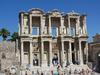 The Library of Celsus in Ephesus was built between A.D. 100 and 110 by Gaius Julius Aquila in memory of his father, Tiberius Julius Celsus Polemaneanus, a former governor of Roman Asia, who is buried under the library. The library held 1,200 scrolls and was built facing east to make the best use of morning light; it was destroyed by an earthquake in A.D. 270. The facade was reconstructed between 1970 to 1978.