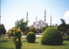 The blue-tipped minarets and blue roof tiles of the of the Sultan Ahmed Mosque, along with many blue decorative tiles in the interior,  give this national mosque in Istanbul its Blue Mosque nickname.