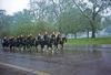 An element from The Blues and Royals, in their distinctive blue rain capes, passing along a damp London street. The Blues and Royals are part of the Household Cavalry Regiment performing ceremonial duties on state and royal occasions as well as an armored reconnaissance unit taking part in active military operations around the world. As one of the senior regiments of the British Army, the lineage of The Blues and Royals includes The Royal Horse Guards (Blues) and The Royal Dragoons (1st Dragoons) dating back to the Restoration Period of 1660-1661. 