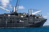 The USNS Seay (T-AKR 302), a Military Sealift Command roll-on roll-off vehicle cargo ship,  at anchor in the lagoon at Diego Garcia. The photo shows sailors lowering a maritime prepositioning force utility boat from the USNS Seay using a crane during a ship-to-shore logistics training exercise.  Diego Garcia provides critical logistical infrastructure support to US and Allied Forces forward deployed to the Indian Ocean and Arabian Gulf. Photo courtesy of the US Navy/ Mass Communication Specialist 1st Class Nathan Carpenter.