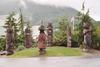 "Clan Council" totem pole arrangement atop Cape Fox Hill, Ketchikan, Alaska.