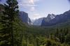 A view of Yosemite Valley as seen when exiting the tunnel on Wawona Road (Rt. 41) into the valley; it is probably one of the most photographed views of the valley. During the summer one may be hard pressed to find parking here. 