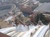 Looking down from the dome of St. Peter's Basilica. St. Peter's Square is in the upper left; the modern Audience Hall in the upper right.